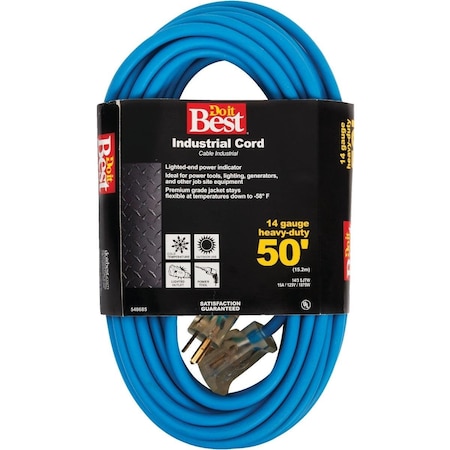 All-Source SJTW Extension Cord, 14 AWG, Outdoor, 14/3, 1 Outlets, Blue, 50 ft RL-JTW143-50X-BL